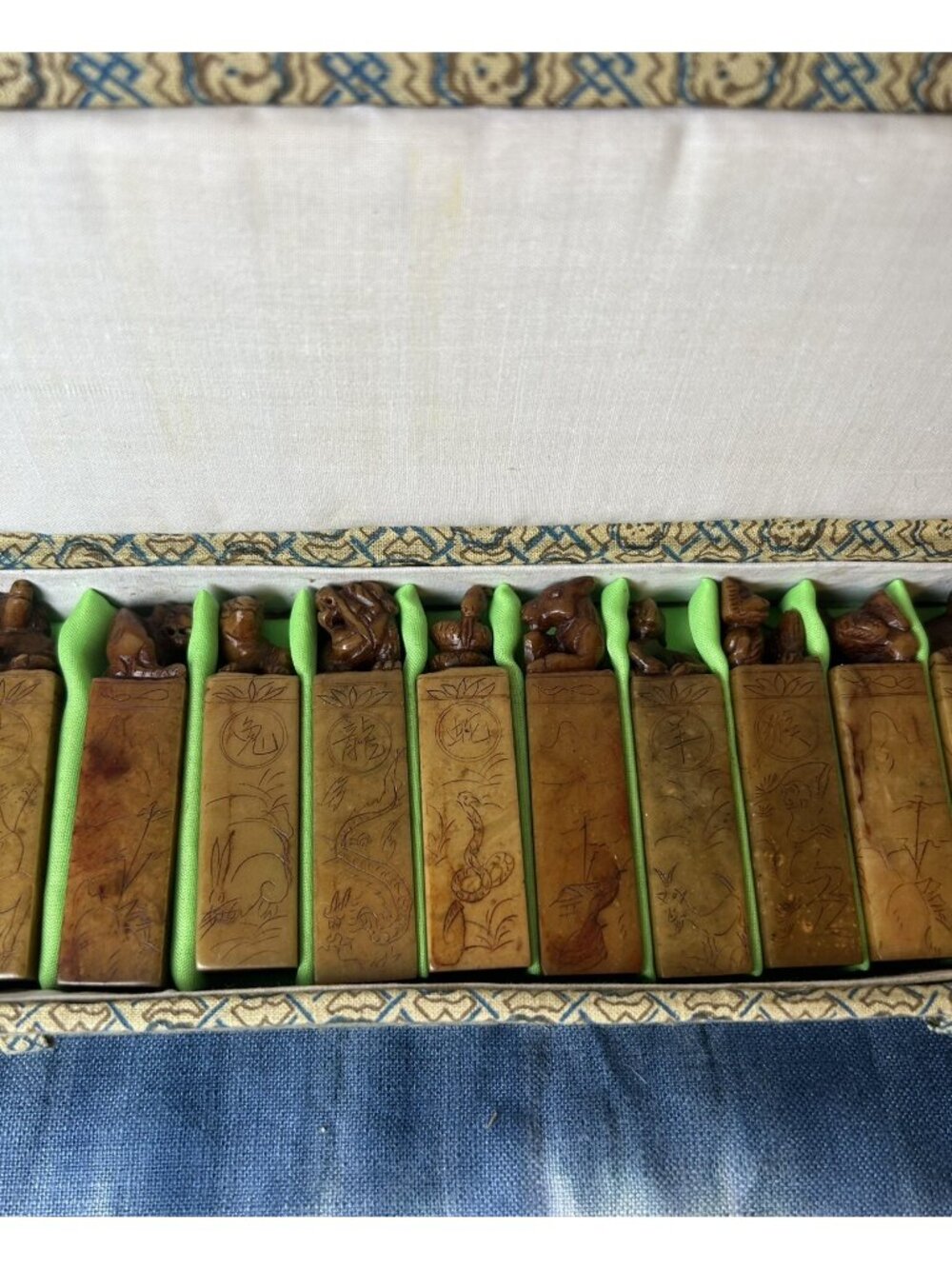 Carved Red Soapstone Seal Stamp Zodiac Set 12 Pieces Antique Chinese Asian 3” - Picture 3 of 16